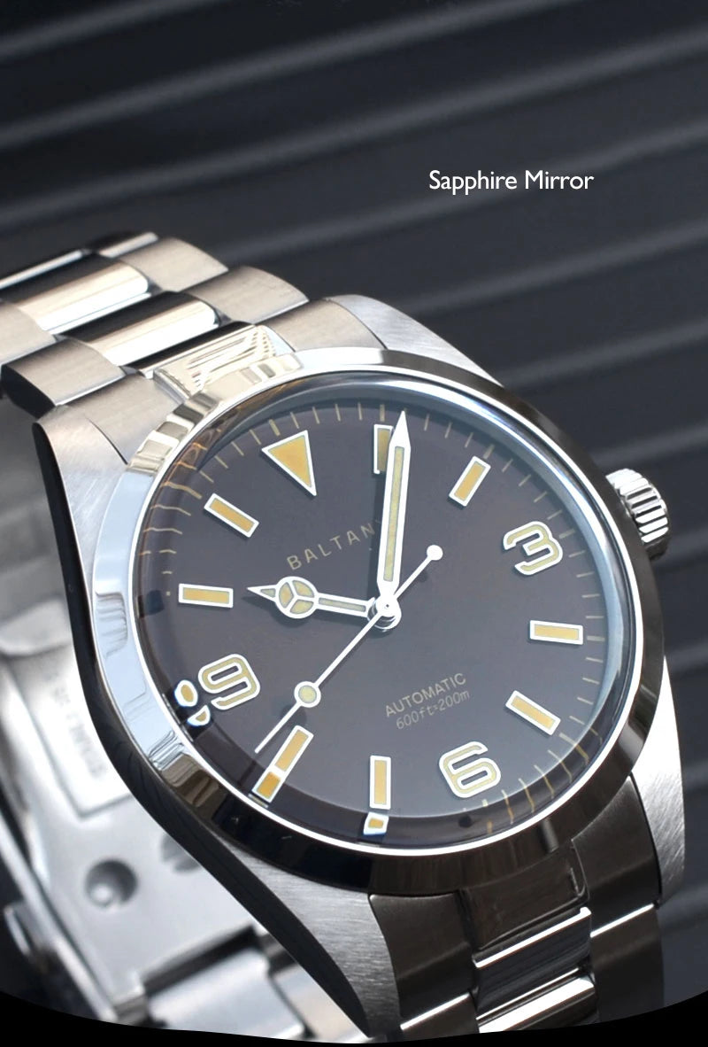 Baltany Men Automatic Watch 39MM Mechaical Wristwatch Bubble Sapphire 20ATM Waterproof C3 Luminous NH38 / SW200