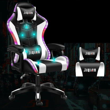 RGB Gaming Chair Ergonomic Computer Chair with Massage Function, Reclining Office Chair, Swivel Gamer Chair with Adjustable Height and Armrests