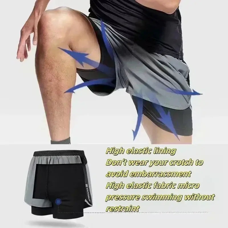 Dragon Ball Men's Double-layer Shorts Son Goku Summer Japanese Anime Fake Two-piece Sports Fitness Quick-drying Shorts, produit gaming premium Fraquane