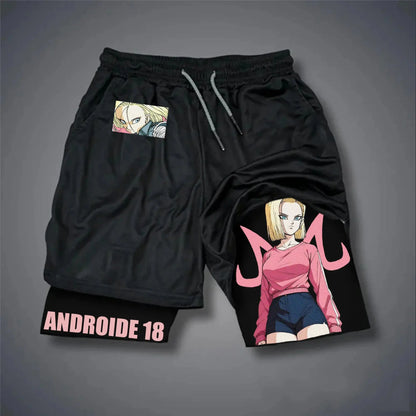 Dragon Ball Z Unisex Casual Anime Streetwear 2-in-1 Shorts Summer Gymnastics Gym Quick Drying Shorts with Drawstring Pocket