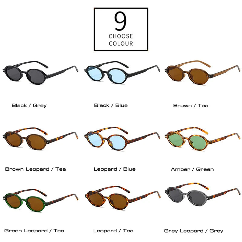 SO&EI Retro Small Oval Sunglasses Women Fashion Rivets Leopard Men Punk Shades UV400 Sun Glasses