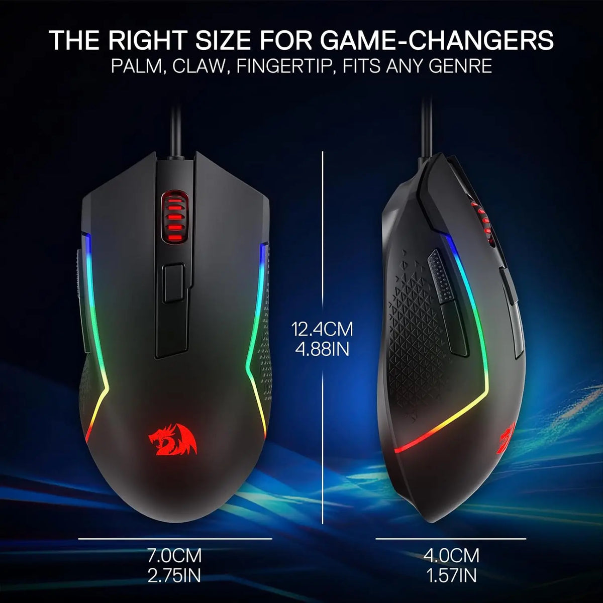 Redragon M616 RGB Gaming Mouse, Wired Optical Gaming Mouse with 10000 DPI, 6 Programmable Buttons, 8 RGB Backlit Modes, Ergonomic Gaming Mouse