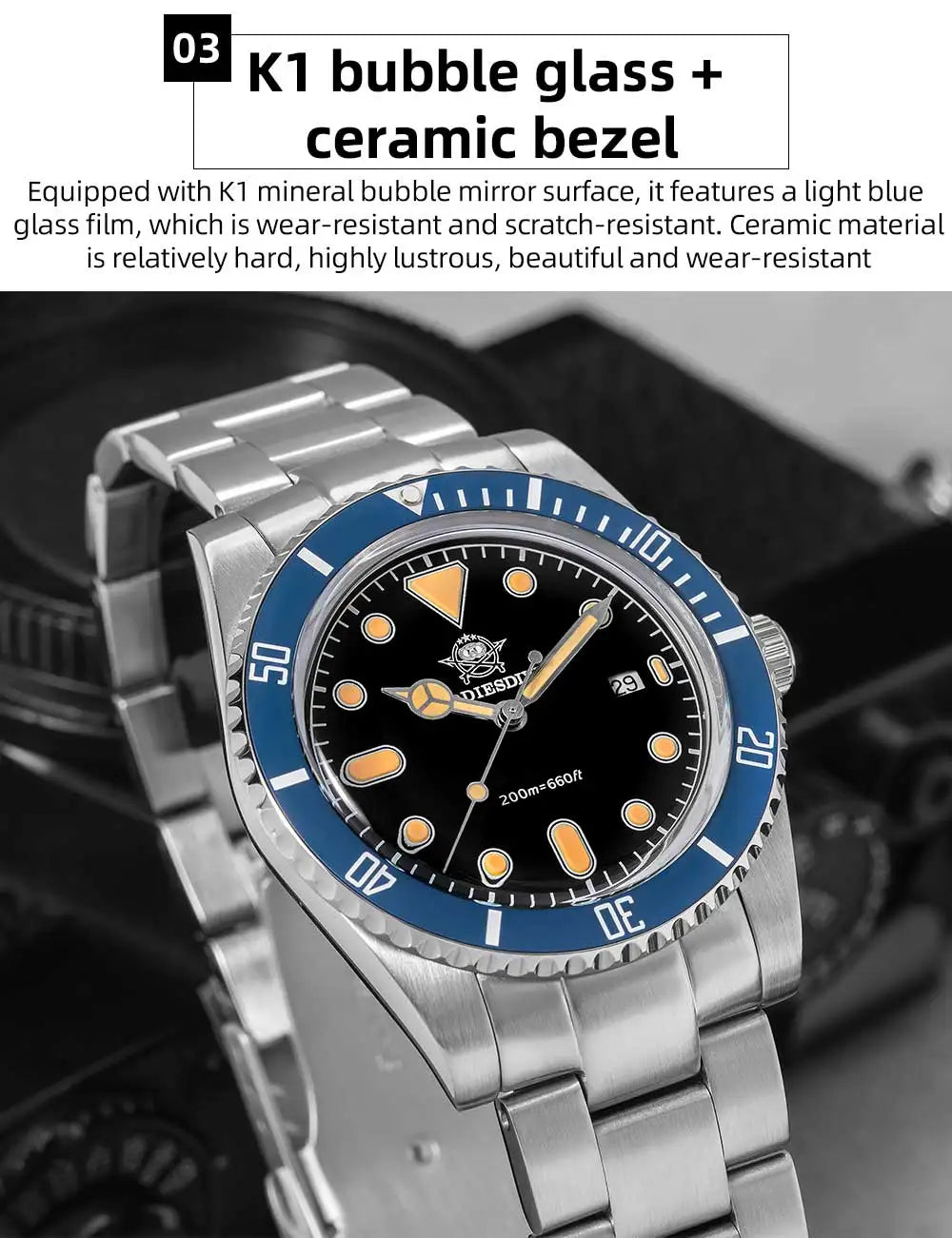 ADDIESDIVE Men’s Luxury Diver Watch Luminous Dial, Ceramic Bezel, Stainless Steel & 20 Bar Water Resistant
