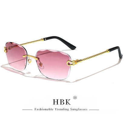 HBK Frameless Metal Sunglasses Men Wave Cutting Sun Glasses for Women Travel Shopping Shades Eyeglass UV400 Summer Style