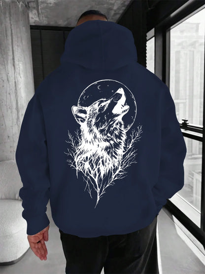 Men's Wolf Pattern Printed Hooded Sweatshirt A Comfortable Casual and Fashionable Hooded Pullover Shirt Men's Clothing