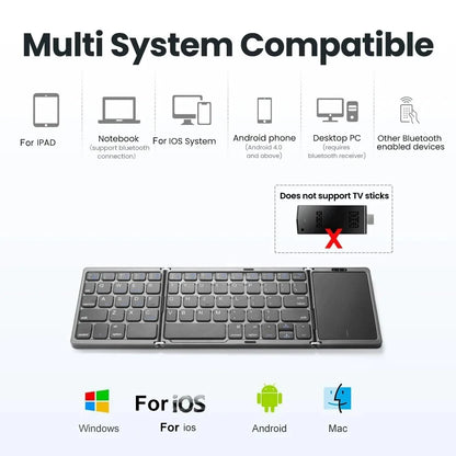 KEBIDUMEI Three Bluetooth Keyboard Tri-fold Keyboard with Touchpad Mini Keyboard Rechargeable Keyboard for Windows Android IOS