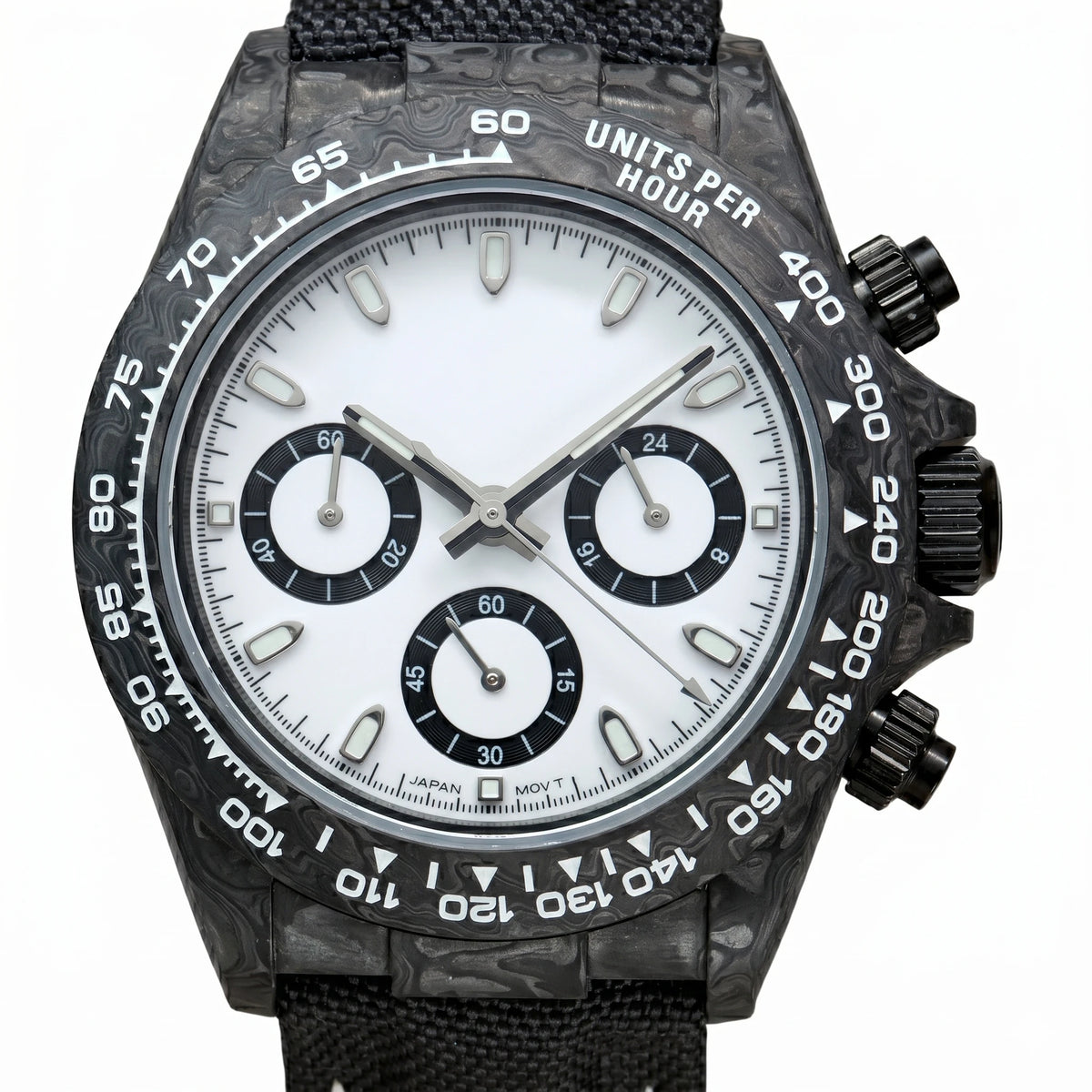 39mm Carbon Fiber Panda Chronograph Watch VK63 Quartz Sapphire Crystal Custom Logo Men's Sports Wristwatch
