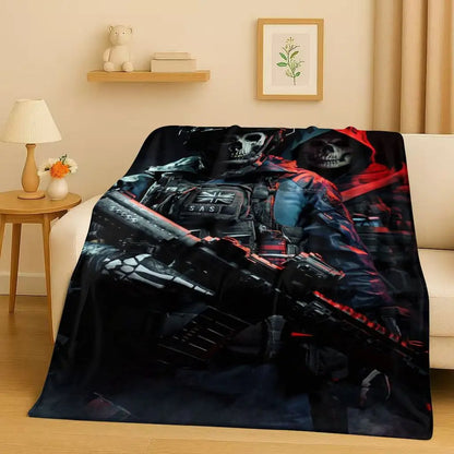 3D Classic Gun Game Call of Duty COD Ghost Simon Flannel Blanket,Ultra Soft Warm Plush Throw for Home Bedroom Bed Sofa Cover Kid
