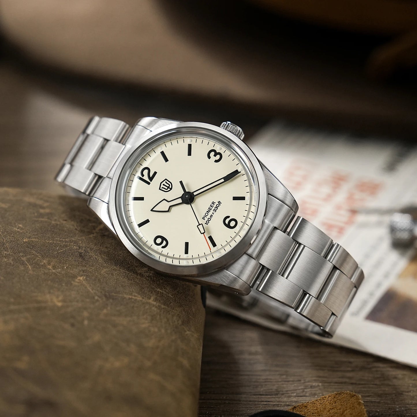 Watchdives WD1960S V2 36Mm Vintage Cream Man Watches VH31 Sweep Seconds Quartz Watch Bubble K1 Sapphire Luminous Stainless Steel