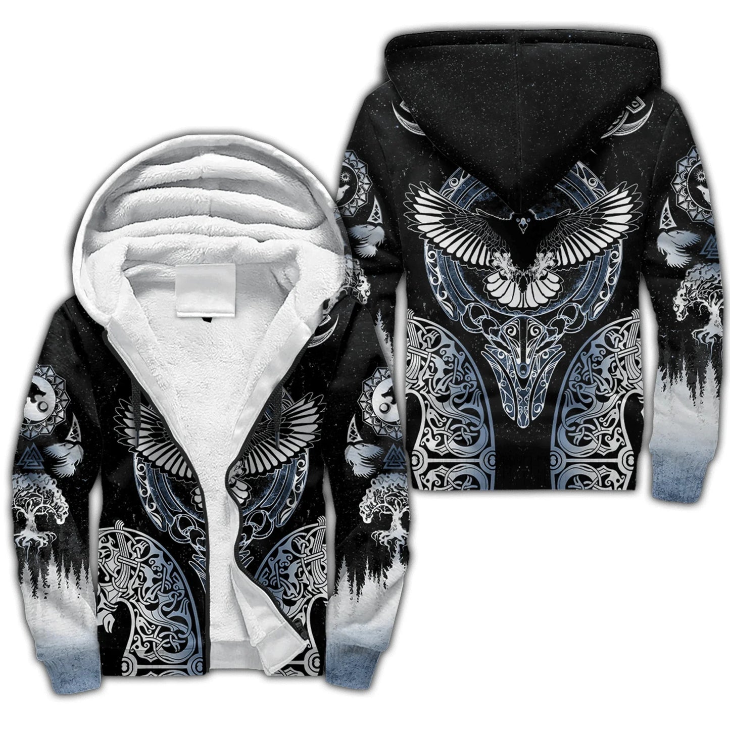 Odin Raven Fenrir Wolf Tattoo 3D Printed Men's Winter Thicker Zip Hoodie Unisex Casual Hooded Tracksuit Warm Fleece Jacket KD18