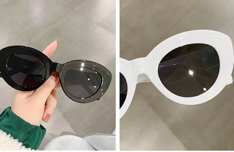 JNPCXI Ins Popular Fashion Oversized Cat Eye Women Sunglasses Green Stripes Retro Shades UV400 Men Trending Oval Sun Glasses