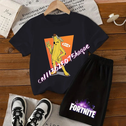 Fortnite Series T-shirt Shorts Suit for Children Hot Game Top and Pants Set Summer Cute Home Loungewear Outfit Birthday Gift