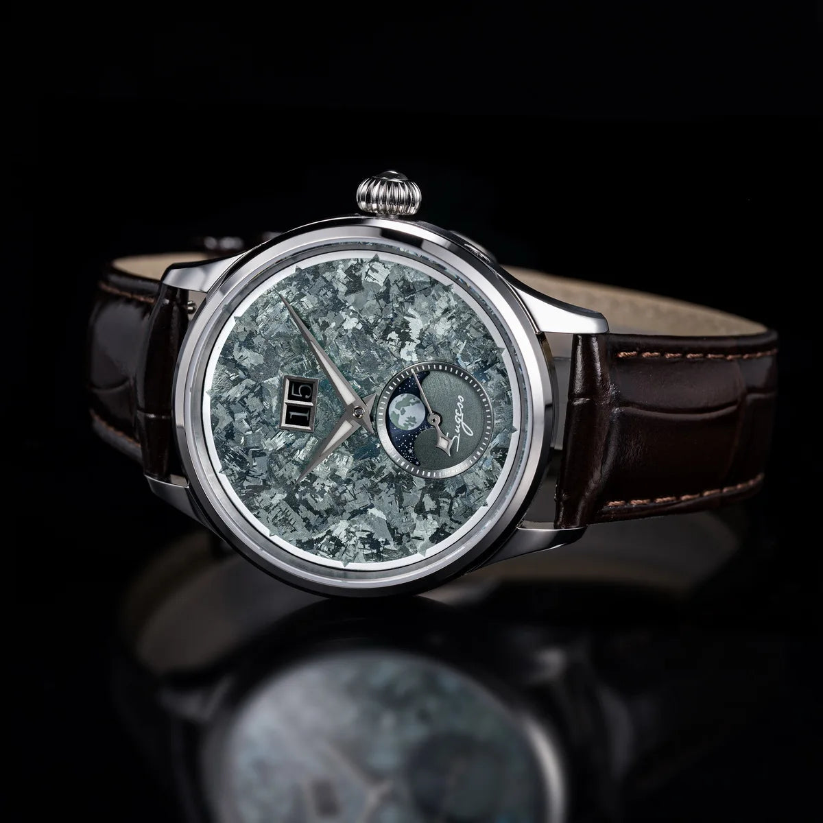 Sugess Watch of Men Moonphase ST2528 Movement Automatic Mechanical Wristwatches Waterproof Sapphire Crystal Titanium Dial S401