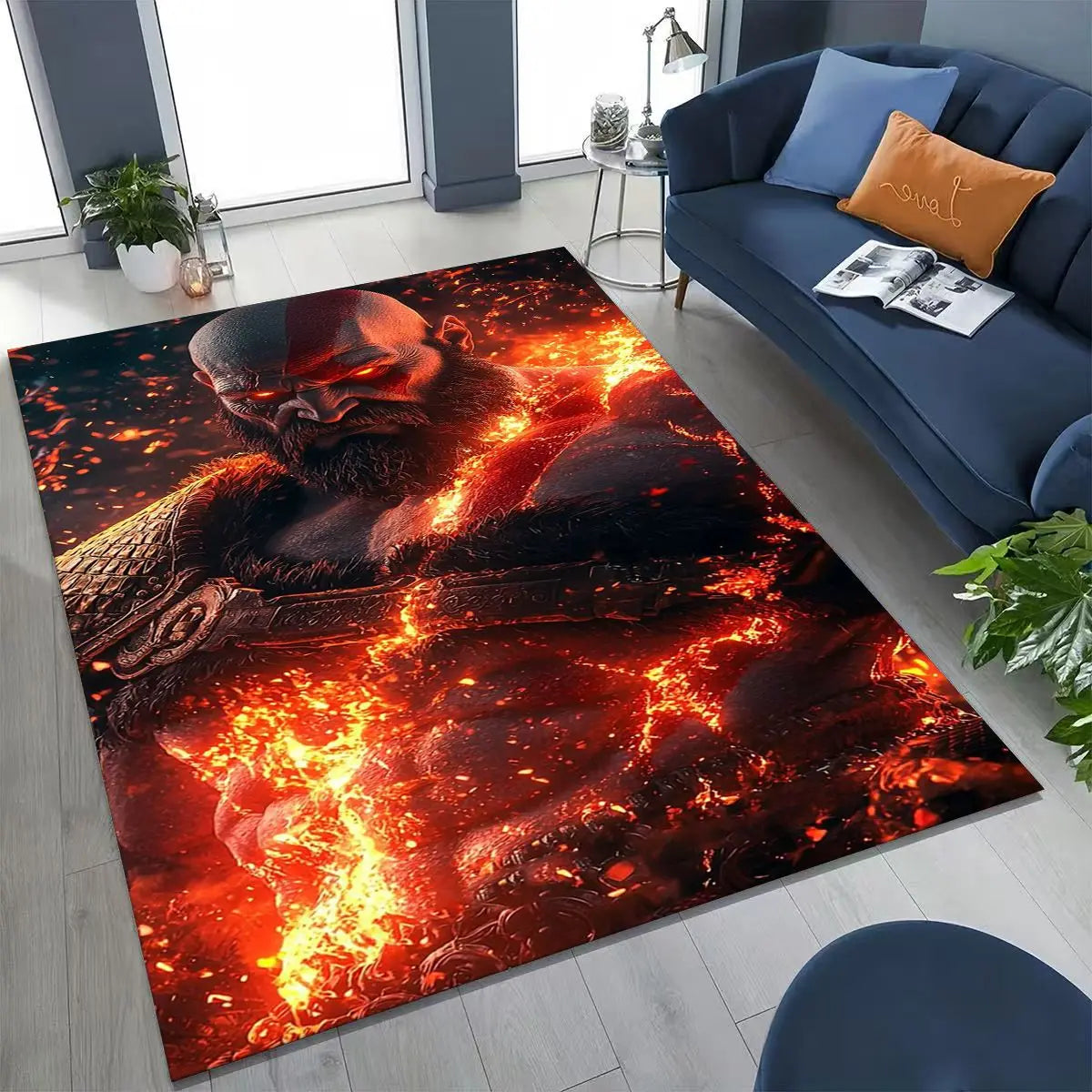 Classics God of War Kratos 3A Game Gamer Rug for Bedroom Living Room Sofa Home Doormat Decor, Large Kids Play Non-slip Floor Mat