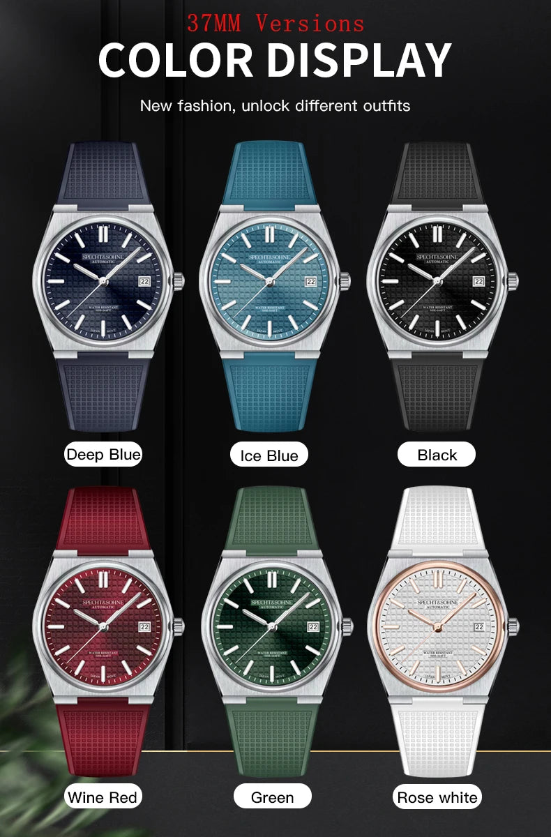 SPECHT&SOHNE New 37MM Men's Watches Luxury Automatic Watch For Men Rose Gold Stainless Steel Mechanical Wristwatch Waterproof
