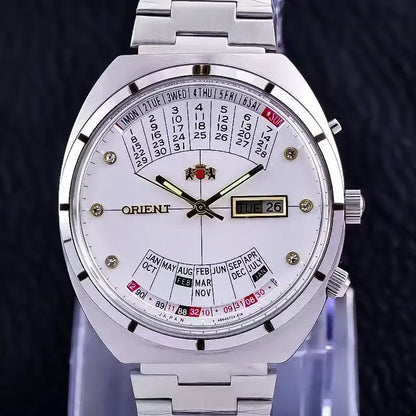 ORIENT Double Lion Men's Auto Mechanical Watch Perpetual Calendar Multi-Function Stainless Steel Band Luminous Japan Movt