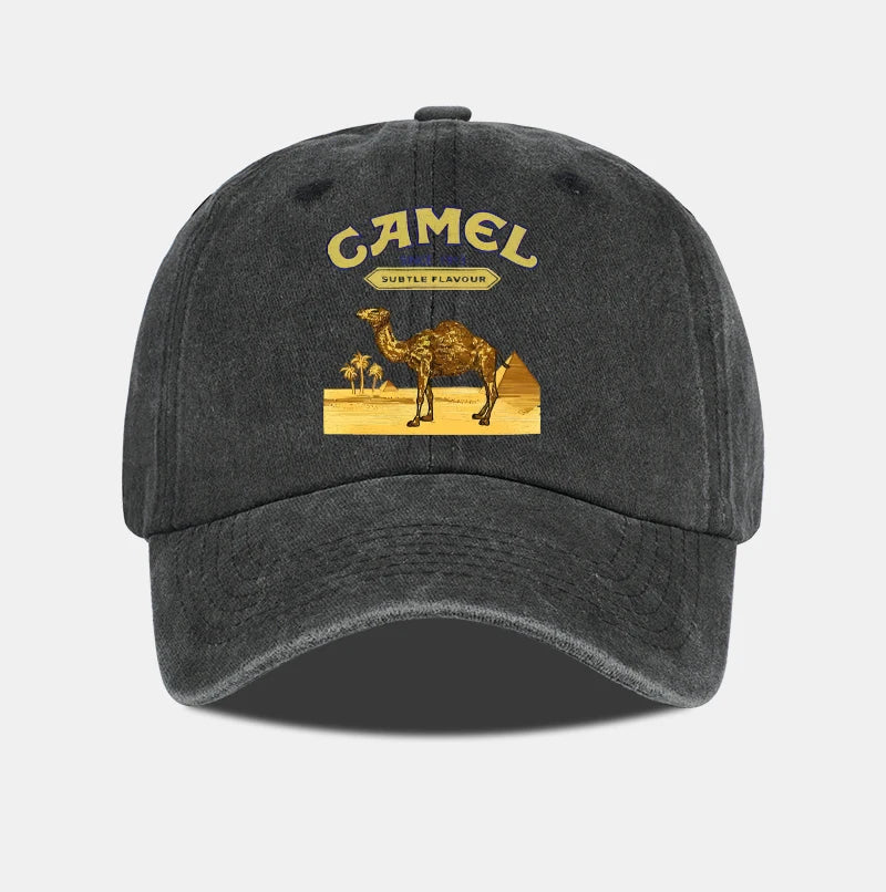 Vintage “Camel” Desert Scene Print Washed Baseball Cap - Adjustable Unisex Vintage Cap for Outdoor Hiking and Mountaineering