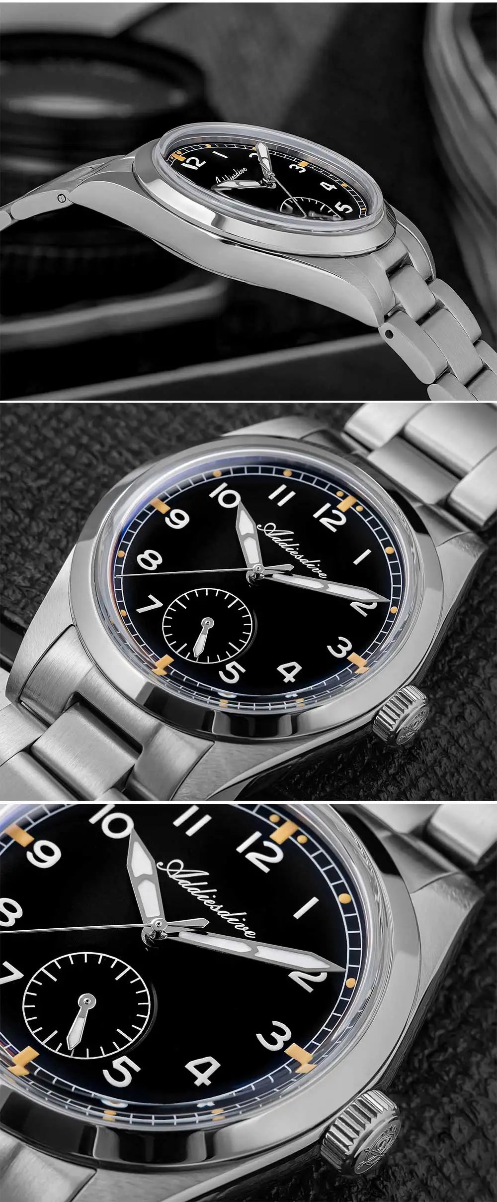 ADDIESDIVE 36mm Men's Quartz VH60 Watch BGW9 Luminous Bubble Mirror Pot Cover Glass 10Bar Waterproof Stainless Steel Watch