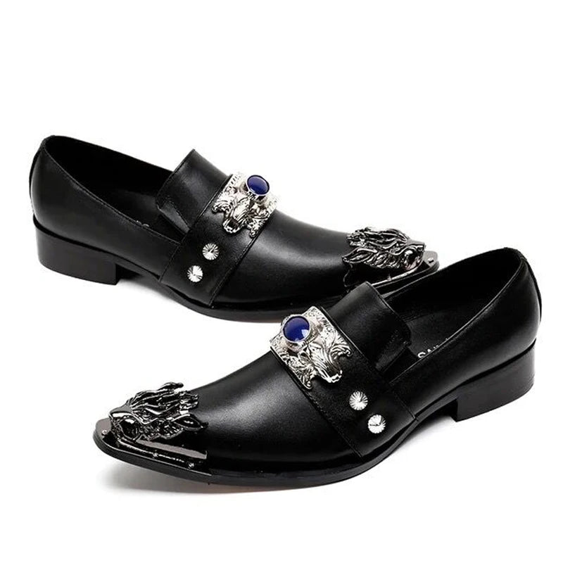 Men's Luxury White Gold Metal Toe Oxford Elegant Loafers Slip-On Dress Shoes Formal Wedding Party PU Leather Shoes Size 38-46