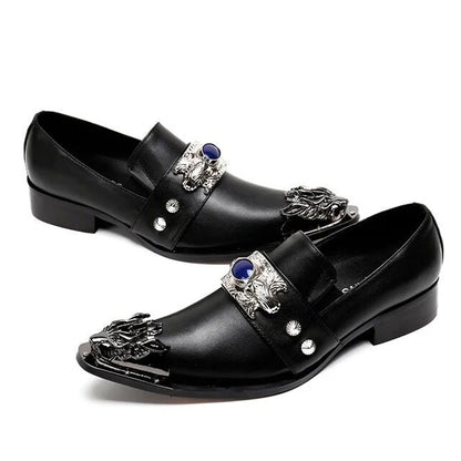 Men's Luxury White Gold Metal Toe Oxford Elegant Loafers Slip-On Dress Shoes Formal Wedding Party PU Leather Shoes Size 38-46