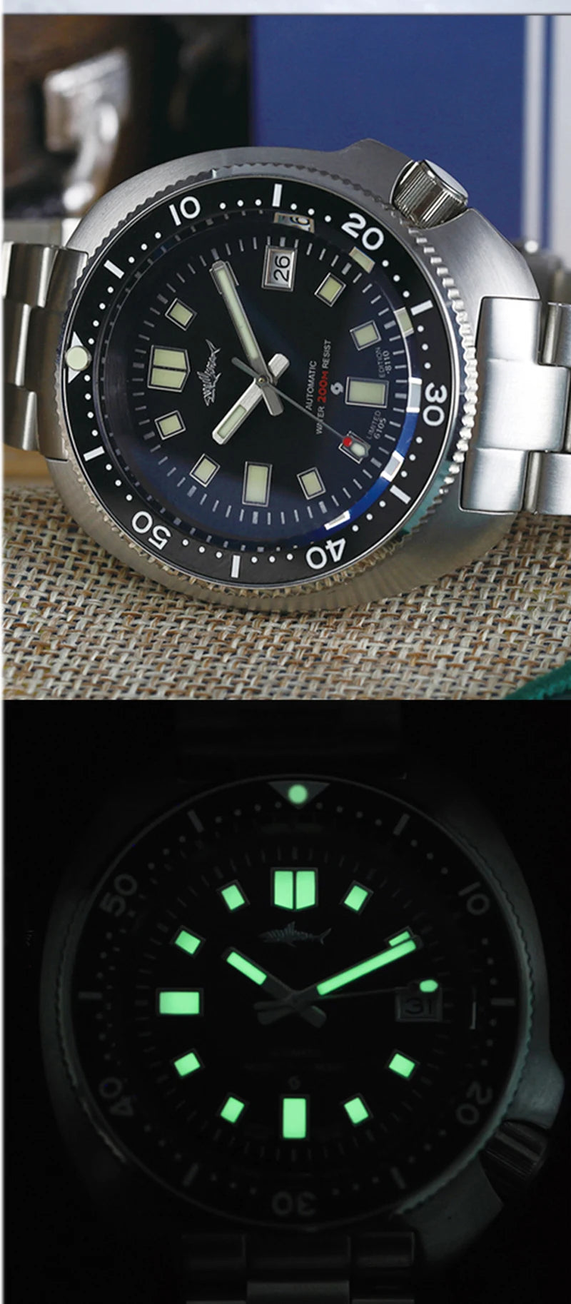 HEIMDALLR Turtle Mechanical Watch Men Captain Willard Watch Sapphire Crystal C3 Luminous NH35 Automatic Steel 200M Dive Watches