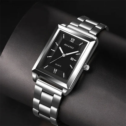 Fashion Watches for Men Luxury Rectangle Stainless Steel Men's Quartz Wristwatch Business Man Watch Clock Gift relogio masculino