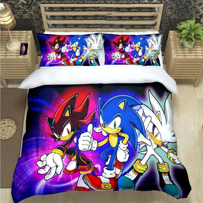 Fashion Cartoon Character Print Bedding Set Sonic Duvet Cover Comforter Bed Youth Kids Girls Boys Luxury Birthday Gift
