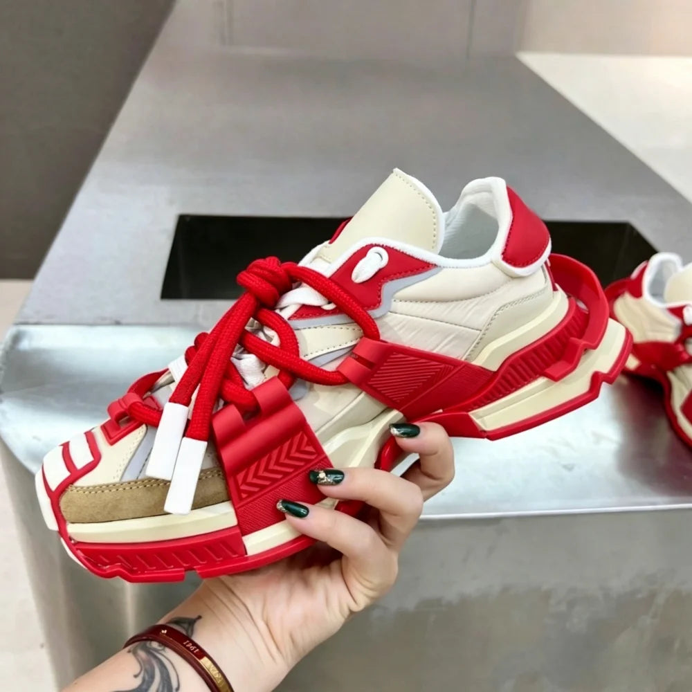 2026 Fashion Women Sneakers Size 35-46 High Quality Platform Sneakers Men Casual Shoes Sports Running Shoes Lace-Up Patchwork