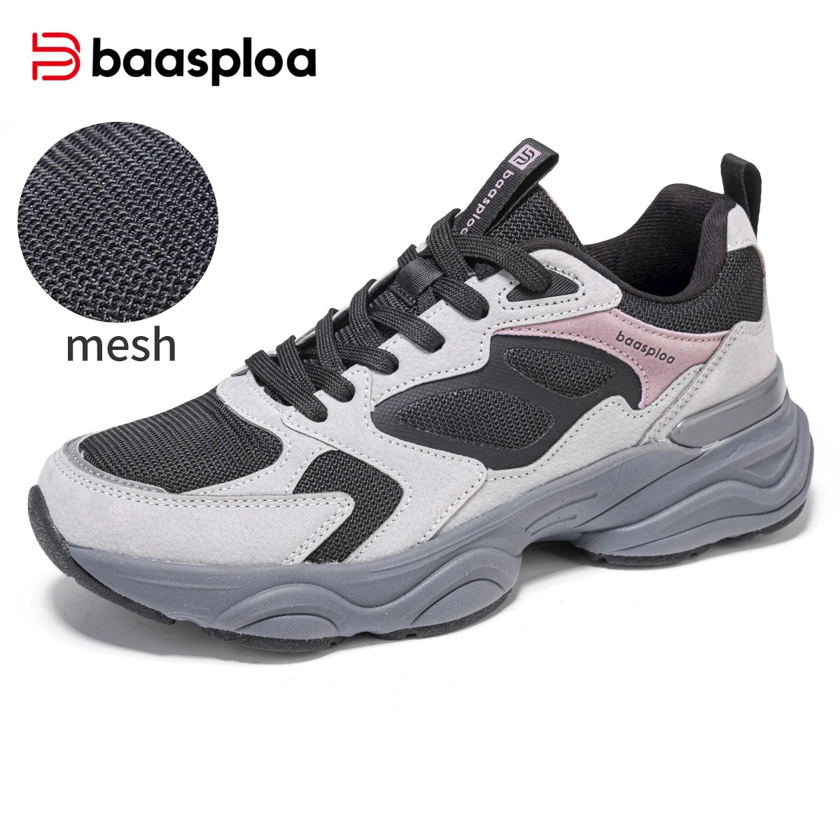 Baasploa Women Walking Shoes Lightweight Mesh Breathable Sport Shoes Comfort Soft Female Leather Height Increase Casual Sneakers