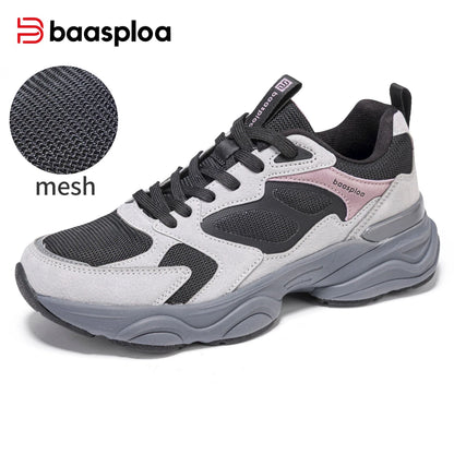 Baasploa Women Walking Shoes Lightweight Mesh Breathable Sport Shoes Comfort Soft Female Leather Height Increase Casual Sneakers