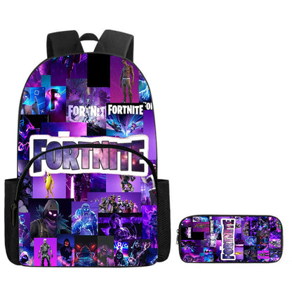 Conjunto Fortnite de 2 peças: mochila com bolso frontal e estojo, grande capacidade, mochila escolar cartoon, presente para crianças, rapazes e raparigas, dos 5 aos 8 anos
