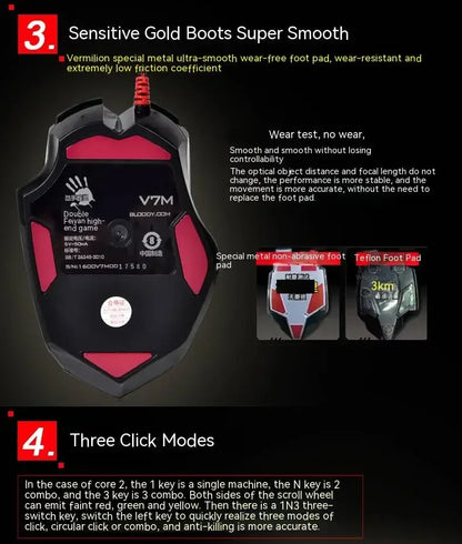 Bloody V7M kabelgebundene Maus RGB leichtes ergonomisches Design 4000dpi PC Büro E-Sports Gaming Makroprogrammierung Maus für CF LOL CS