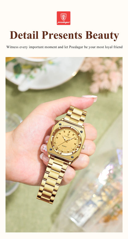 POEDAGAR Fashion Square Ladies Wristwatch Stainless Steel Waterproof Luminous Woman Watch Elegant Luxury Women's Quartz Watches