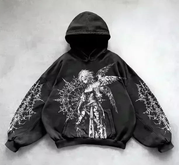 American Y2K New Hip Hop Trend Retro Hoodie Women Street Casual Loose Joker Vintage Sweatshirt Unisex Fleece Padded Warm Hoodie