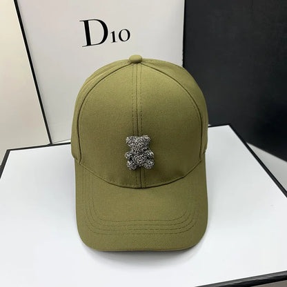Fashion Designer Summer Baseball Cap for Women Korean Wild Bear Rhinestone Caps Sun Hats Street Kpop Outdoor Visors Hip Hop Hat