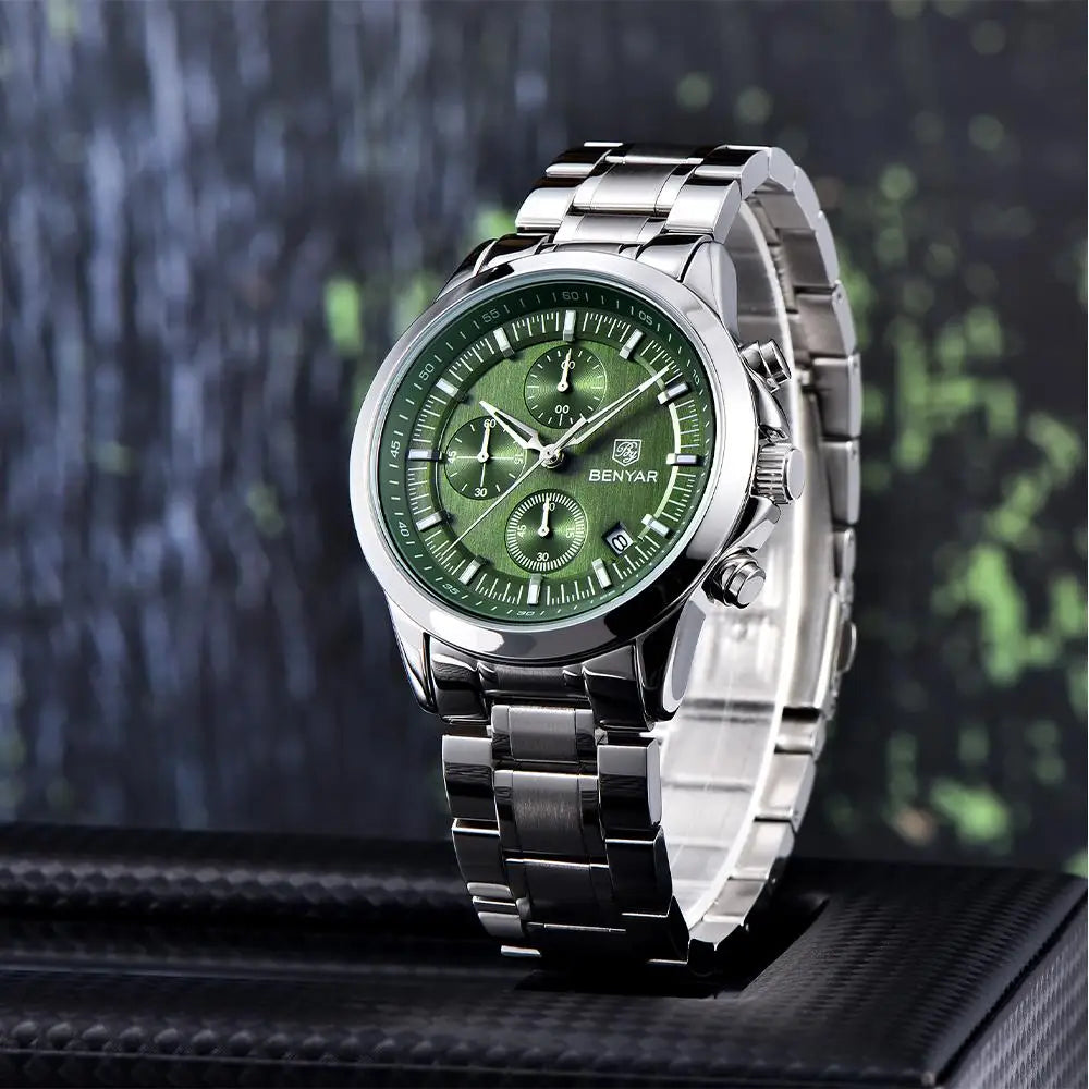 BENYAR 2024 New 40MM Men's Quartz Watch 50M Waterproof Automatic Diving Watch Luxury Fashion Men's Stainless Steel Watch