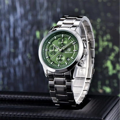 BENYAR 2024 New 40MM Men's Quartz Watch 50M Waterproof Automatic Diving Watch Luxury Fashion Men's Stainless Steel Watch