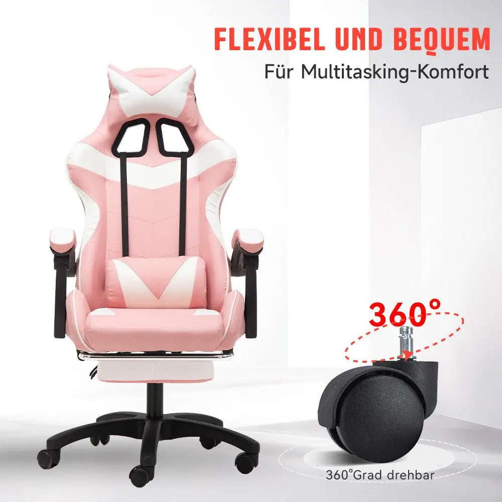 Silla gaming Sillón gaming Silla de oficina ajustable en altura con función reclinable ajustable, orejas de gato y cojines