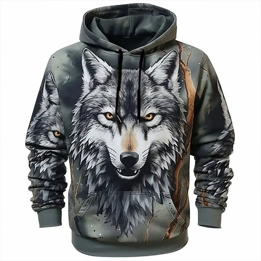 Animal Hoodie For Men Wolf Print High-Quality Men's Pullover Autumn Fashion Top Street Hoodie Designer Long Sleeved Sportswear