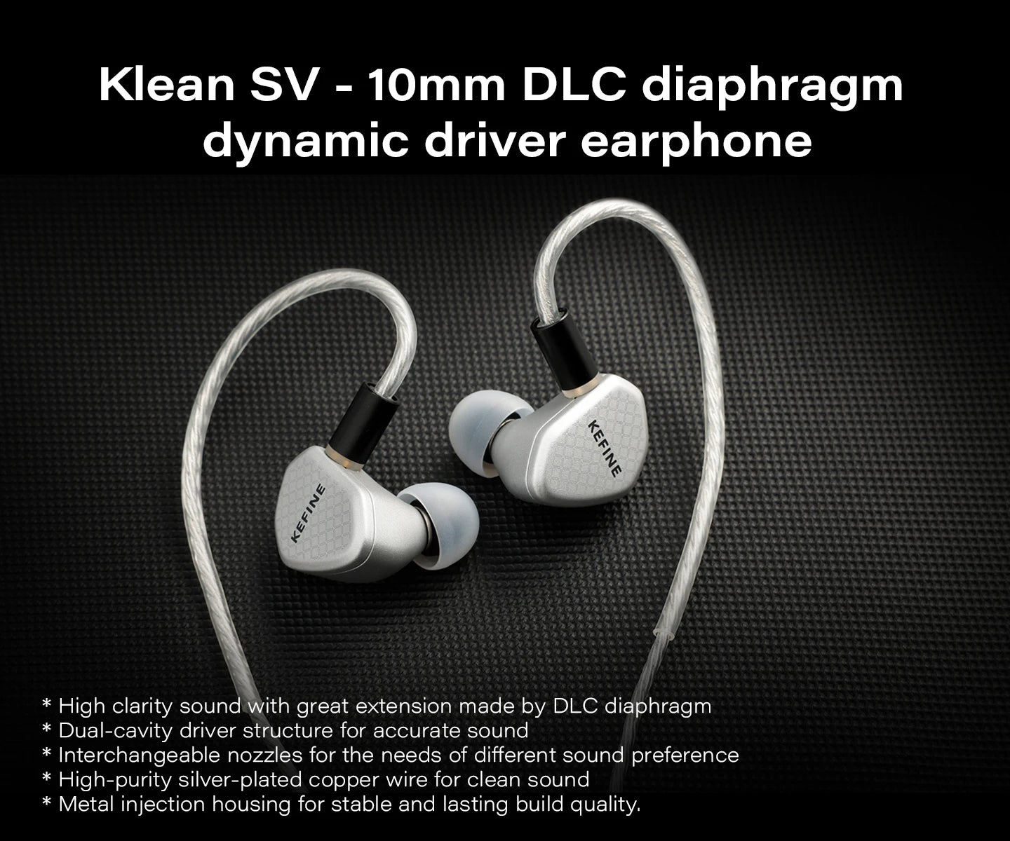 Angelears Kefine Klean SV 10mm DLC Diaphragm Dynamic Driver IEMs – Hi-Fi In-Ear Earphones with Interchangeable Nozzles &amp; Silver-Plated SPC Cable