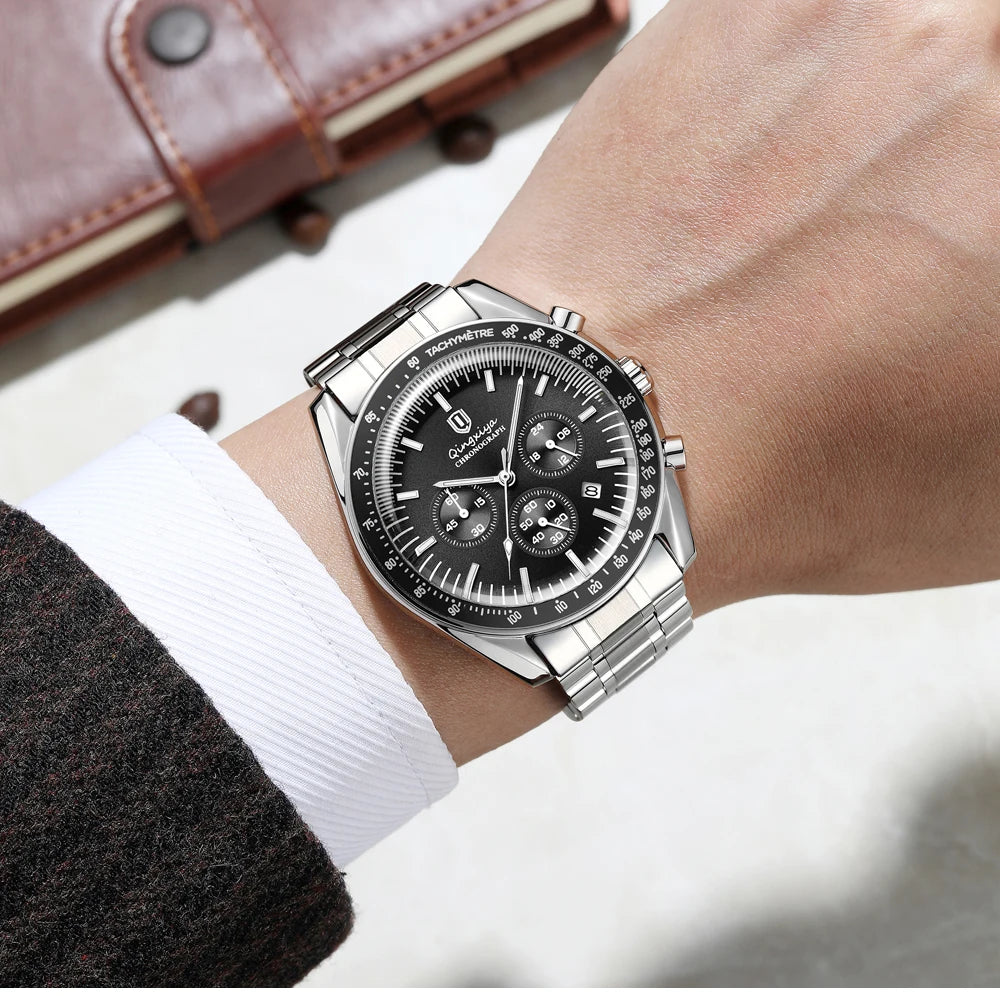 Luxury Brand Men Quartz Watch Waterproof Luminous Stainless Steel Men's Watches 24 Hours Chronograph Date Business Watch For Man