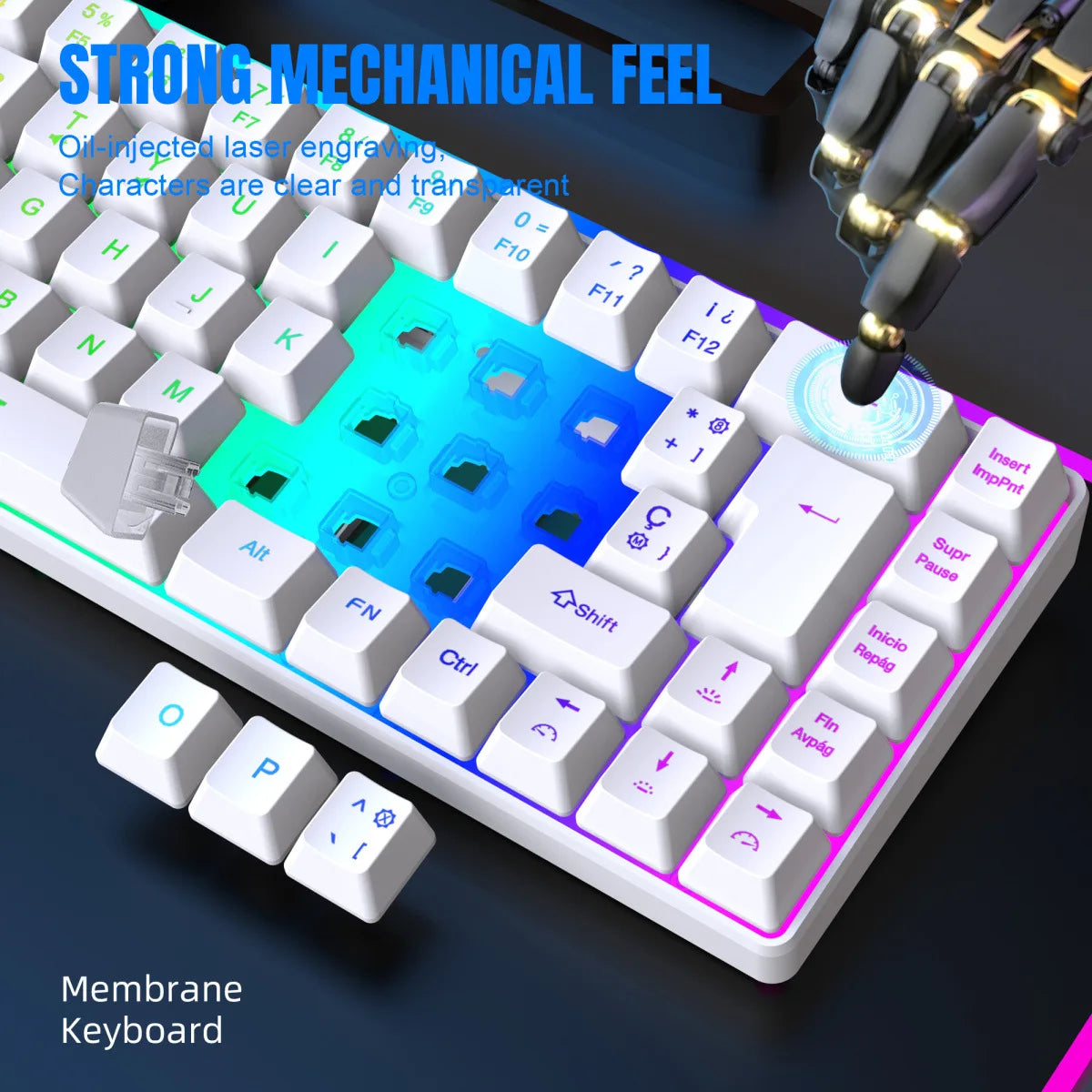 RGB backlit keyboard Russian 69 keys white membrane gaming wired ergonomic Keyboards for compact mini  for pc laptop color black