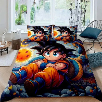 Cartoon/Anime Son Goku Dragon Ball Themed Printed Bedding Set: This soft and comfortable set includes a duvet cover and pillowcase