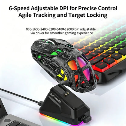 Lenovo Tri-Mode Lightweight Gaming Mouse with RGB Charging Dock 12000DPI 2.4G/Bluetooth/Wired Ergonomic Mouse for PC Laptop