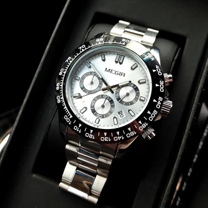 MEGIR Herrenuhr, Luxusmarke, Quarz-Sportuhr, Edelstahlarmband, wasserdicht, Chronograph, Armbanduhr