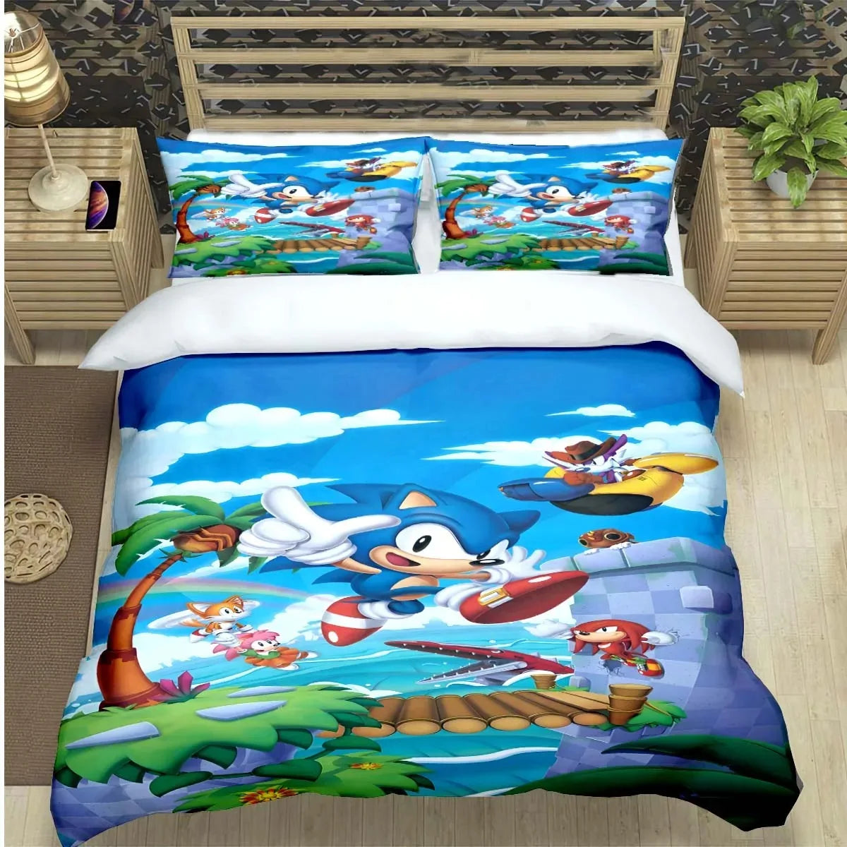 Fashion Cartoon Character Print Bedding Set Sonic Duvet Cover Comforter Bed Youth Kids Girls Boys Luxury Birthday Gift
