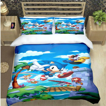 Fashion Cartoon Character Print Bedding Set Sonic Duvet Cover Comforter Bed Youth Kids Girls Boys Luxury Birthday Gift