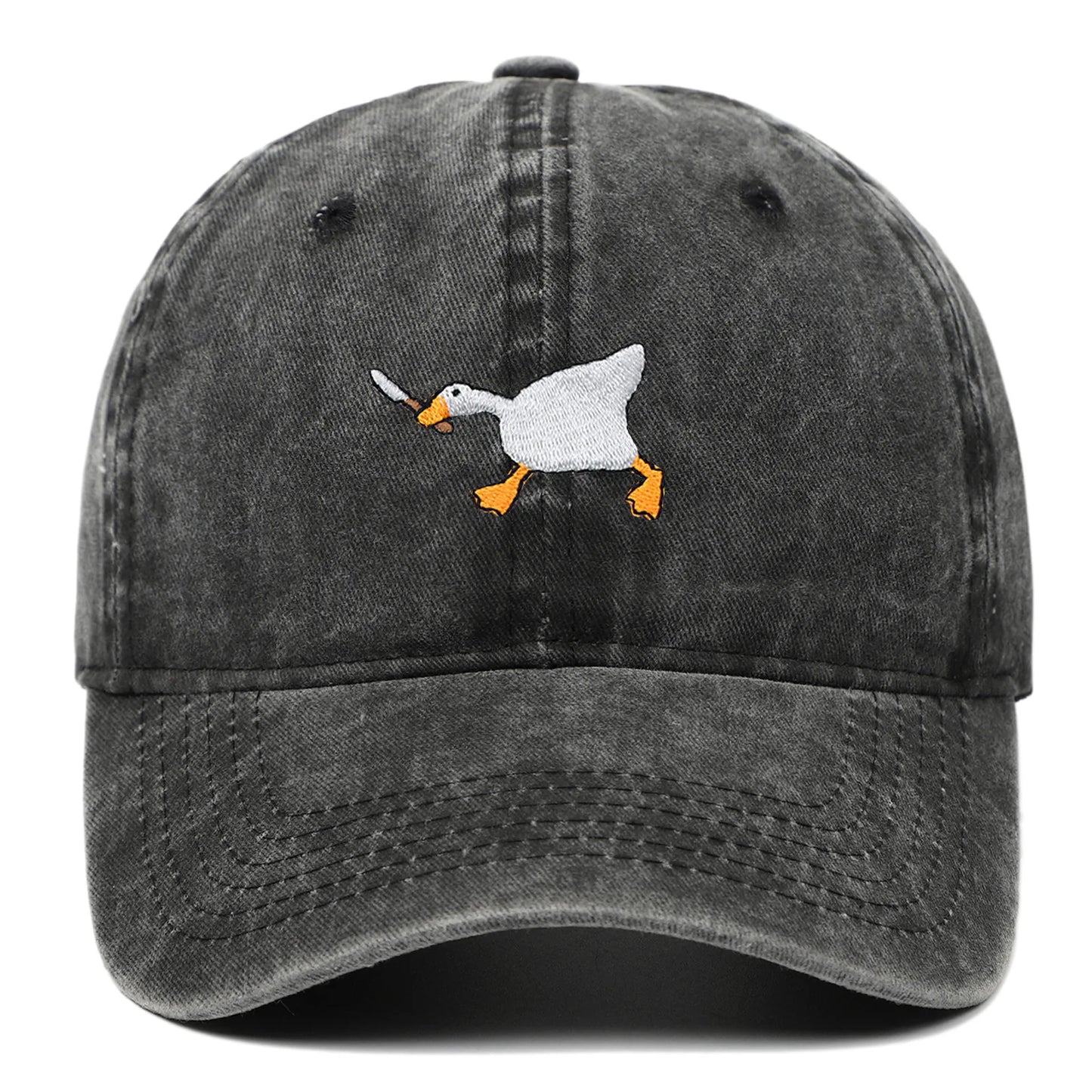 Embroidered baseball cap with goose pattern for men and women, casual and fashionable city style duckbill cap