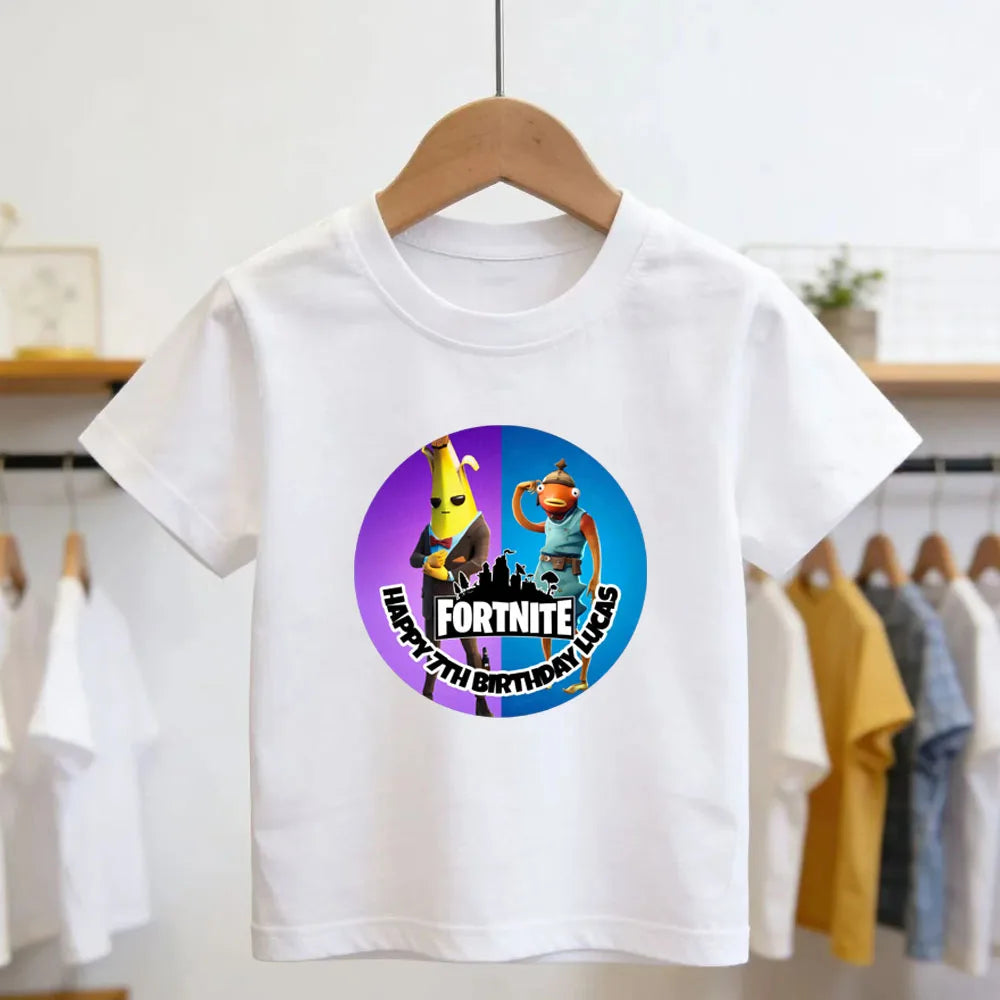 Fortnite Theme Cartoon Printed T-Shirt Summer Child White Cotton T-Shirt Cartoon Hot Game Fortnite Short Sleeve