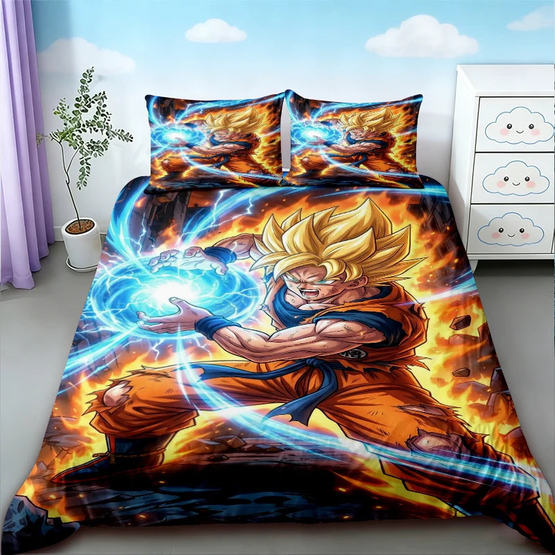 Калъф за пухено одеяло „Dragon Ball“ – комплект спално бельо с аниме мотиви на Гоку – удобно спално бельо за единично, двойно, пълно и „Queen“ размер, подходящо за деца и възрастни момчета, идеален подарък